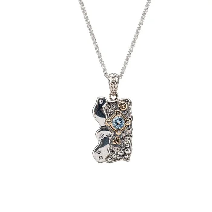 Silver and 10k Gold Rocks ‘n Rivers Riverbank Pendant – Sky Blue Topaz