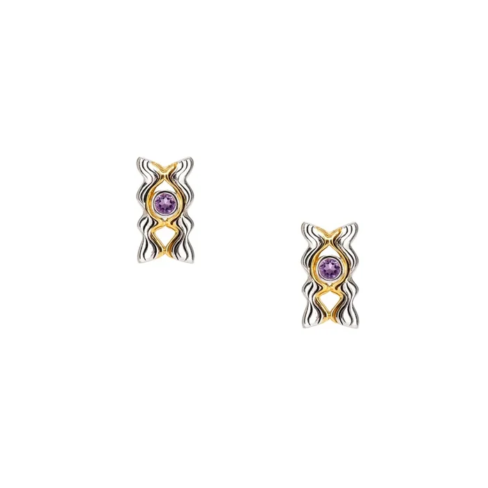 Silver and 10k Gold Rocks ‘n Rivers Stud Earring – Amethyst