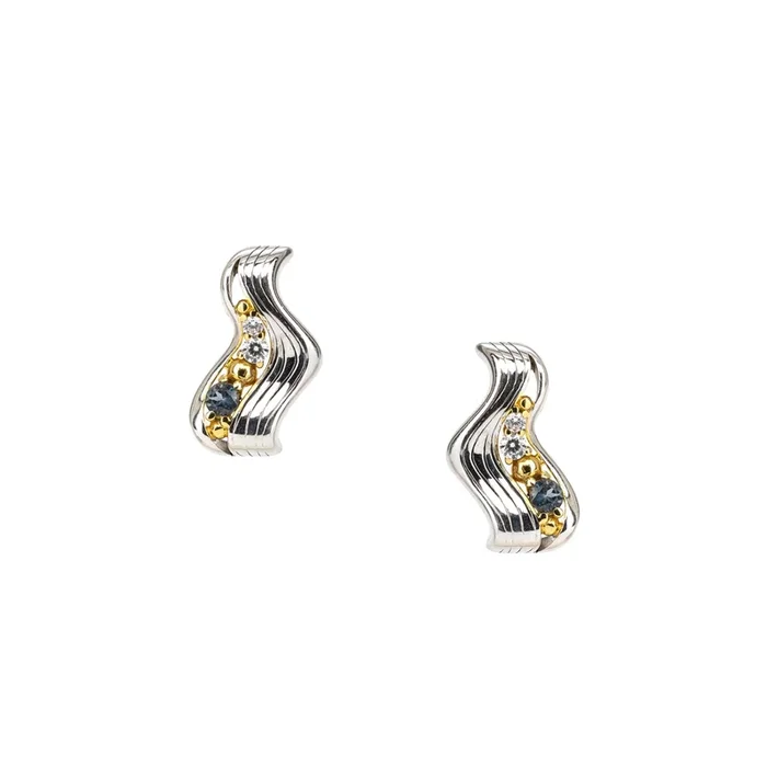 Silver and 10k Gold Rocks ‘n Rivers Stud Earrings – London Blue Topaz