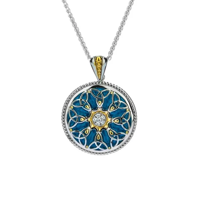 Silver and 10k Gold Trinity Enamel Pendant Large
