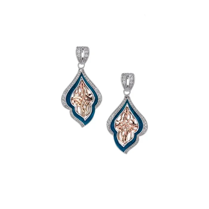 Silver and 10k Rose Gold Path of Life Enamel Post Earrings