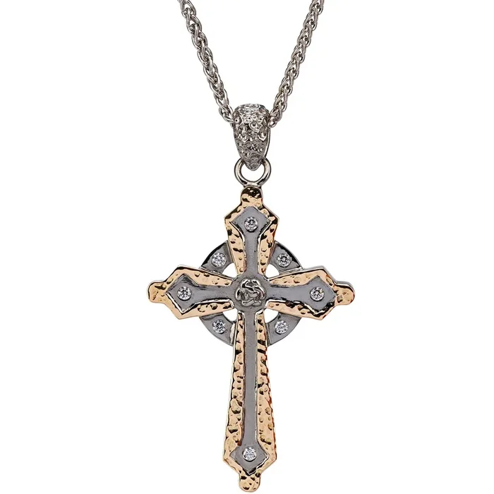 Silver and 10k Textured Gold Celtic Cross Pendant – Ruthenium