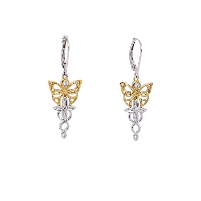 Silver and 10k Yellow or Rose Gold Butterfly Earrings – Cubic Zirconia