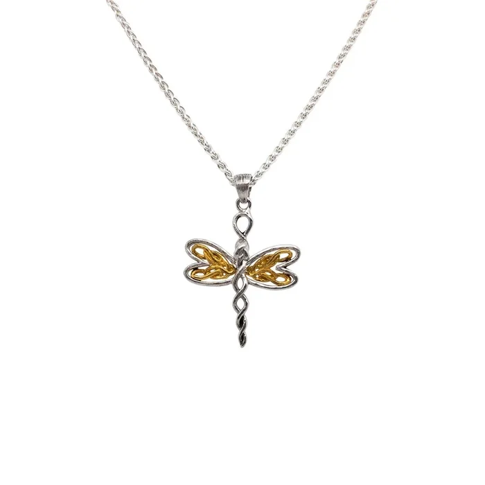 Silver and 10k Yellow or Rose Gold Dragonfly Petite Pendant