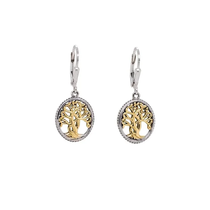 Silver and 10k Yellow or Rose Gold Tree of Life Earrings Small