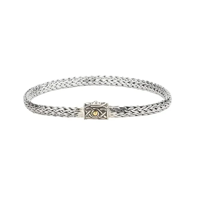 Silver and 18k Gold Dragon Weave Oval Chain