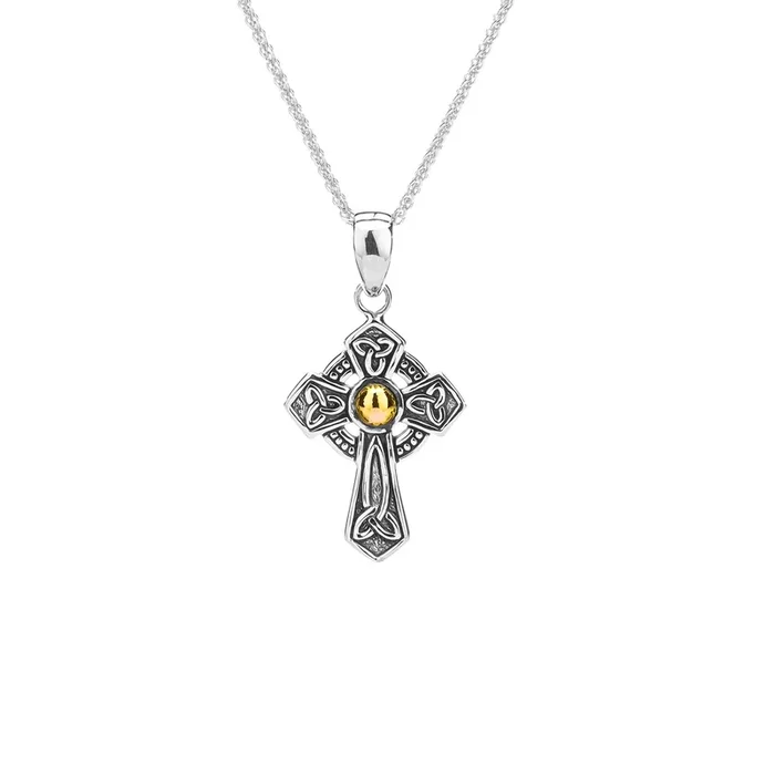 Silver and 18k Gold Trinity Knot Cross Pendant