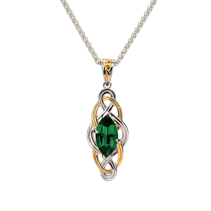 Silver and 18k Vermeil Alchemy Knot Pendant -Lab Grown Emerald or Moissanite
