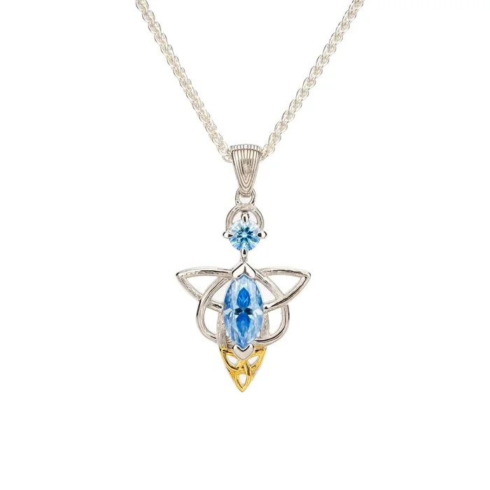Silver and 18k Vermeil and Light Blue Moissanite Alchemy Angel Pendant