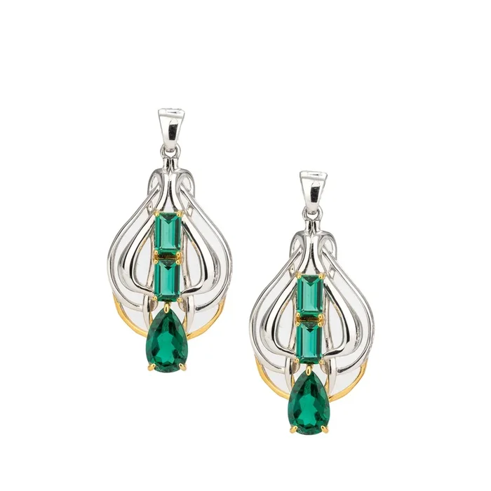Silver and 18k Vermeil Lab Grown Emeralds Drop Earrings