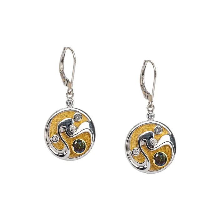 Silver and 23k Gilding Whirlpool Earrings – Mystic Blue Moissanite