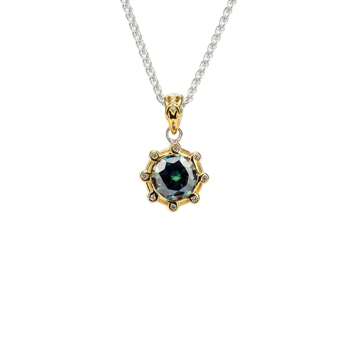 Silver And 23k Gold Gilding Celestial Pendant – Mystic Blue Moissanite