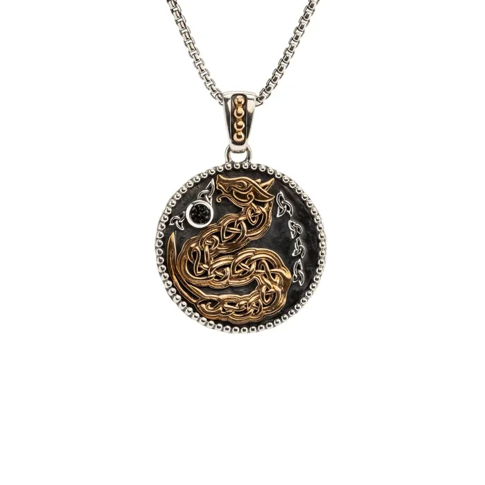 Silver and Bronze Medallion Reversible Dragon Pendant