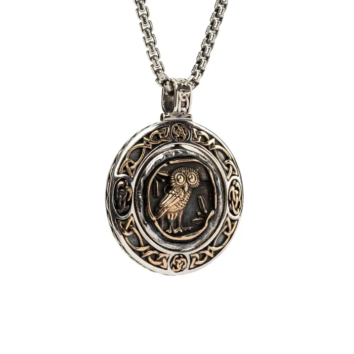 Silver and Bronze Wisdom of the Warrior Ancient Celtic Coin Spinner Pendant