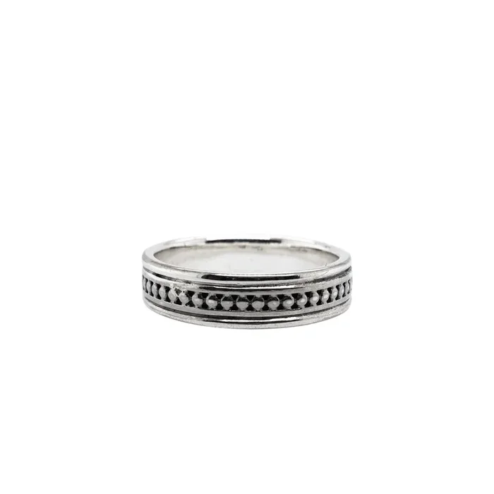 Silver Beaded Ring with Plain Rails