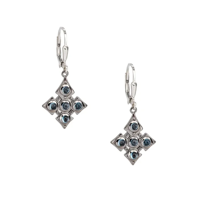 Silver Celtic Cross Earrings – Blue Topaz