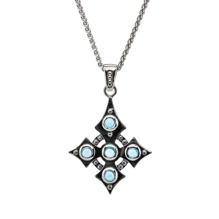 Silver Celtic Cross Pendant – Blue Topaz