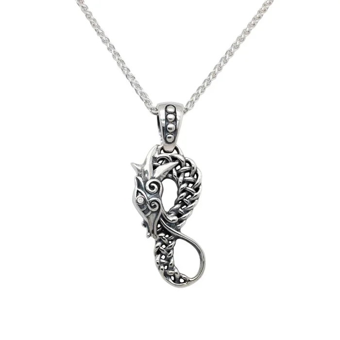 Silver Celtic Dragon Figure 8 Pendant Large