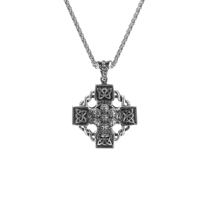 Silver Celtic Wheel Cross Pendant- White Topaz