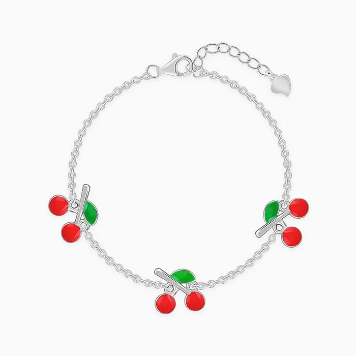 Silver Cherry Red Kids Bracelet (2 – 8 Years)