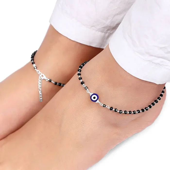 Silver Evil Eye Beaded Anklet