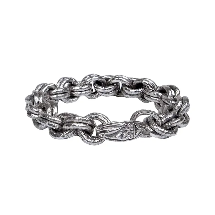 Silver Heavy Double Ring Hammered Pictish Bracelet