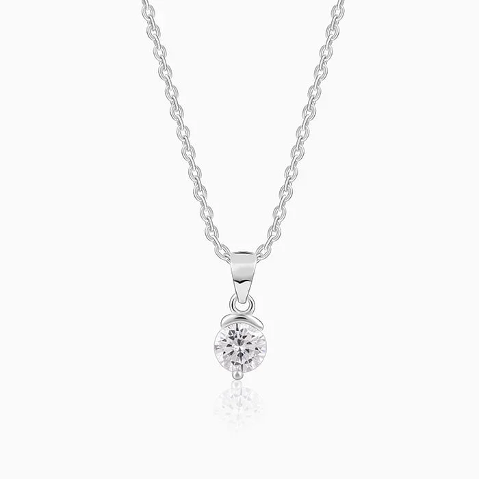 Silver Mini Solitaire Pendant with Link Chain