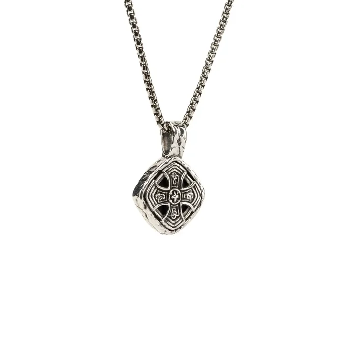 Silver or Silver and Bronze Celtic Cross Cushion Pendant Small