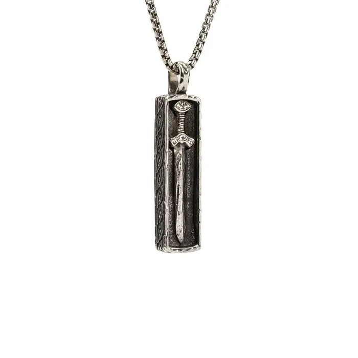 Silver or Silver and Bronze Framed Viking Sword Pendant Small