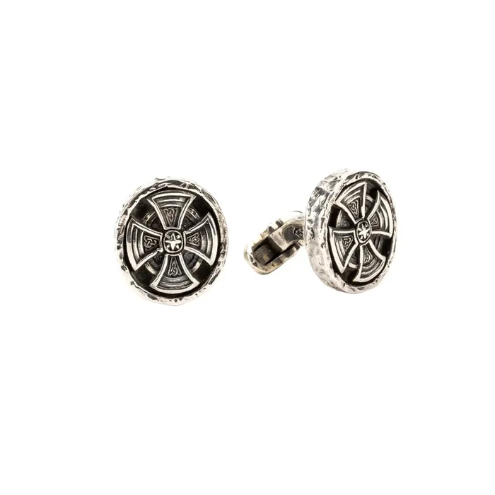 Silver or Silver and Bronze Oval Cross Cufflinks