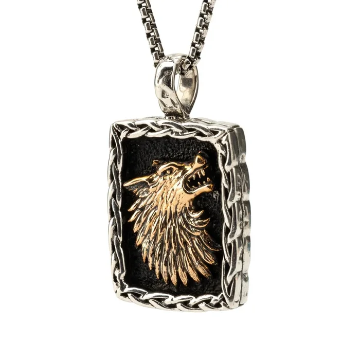 Silver or Silver and Bronze Wolf Pendant Pendant Large