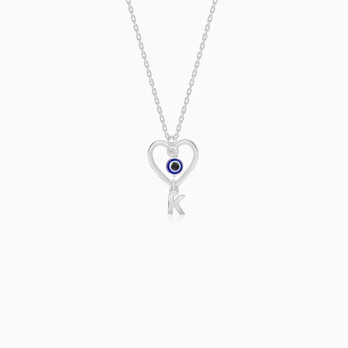 Silver Personalised Evil Eye Heart Initial Pendant
