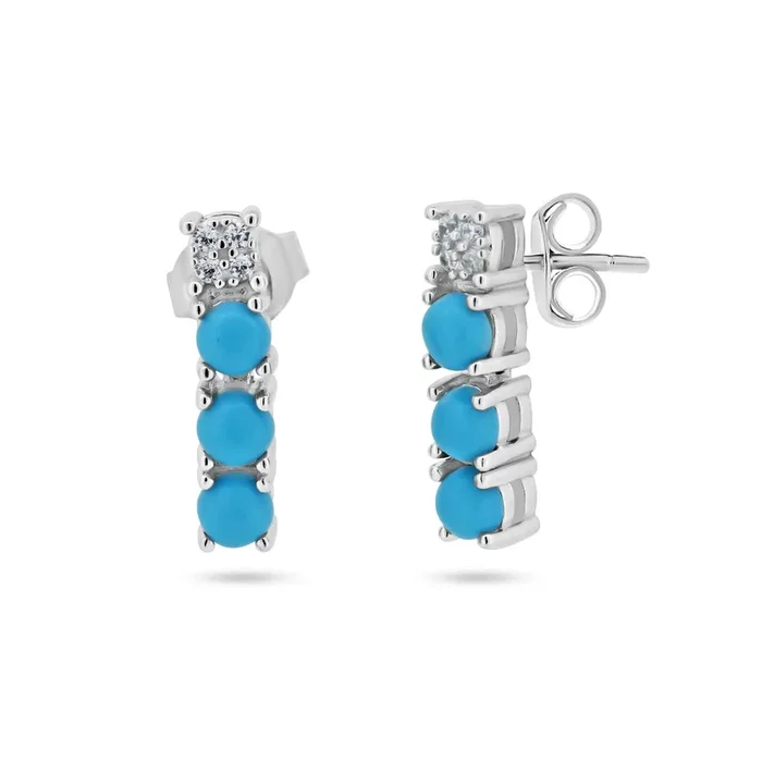 Silver Rhodium Plated Flexible Bar CZ and Synthetic Turquoise Earring – BGE00740