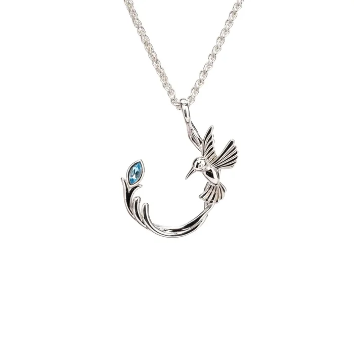 Silver Single Hummingbird Pendant – Blue Topaz/Rhodolite/Peridot