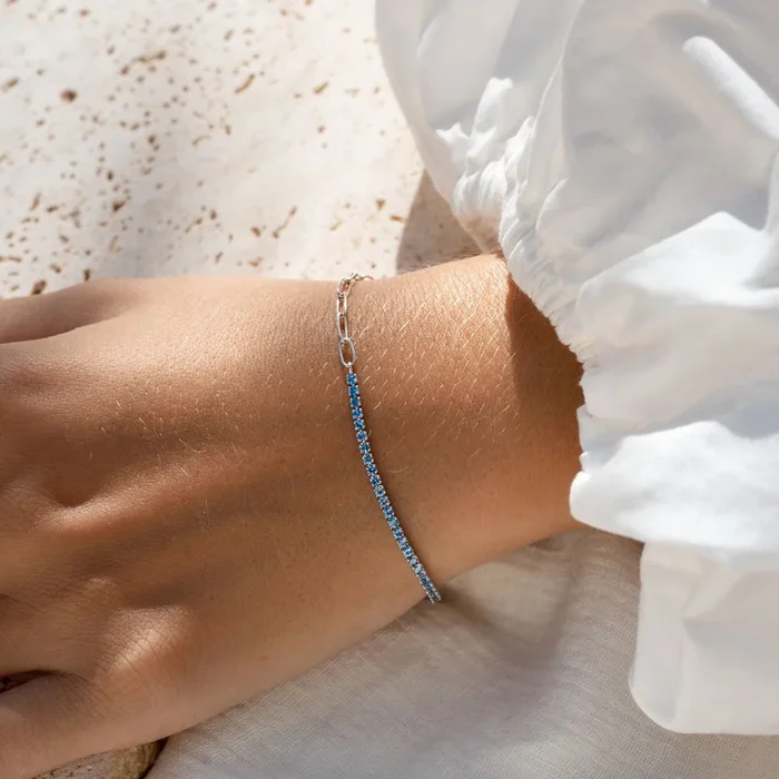 Silver Tennis Bracelet (Half) – Blue