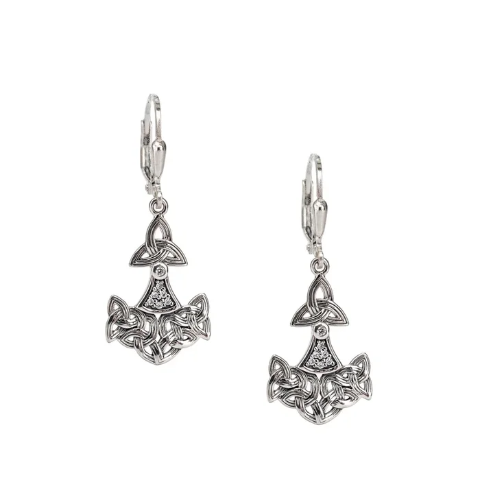 Silver Thor’s Hammer Leverback Earrings – Cubic Zirconia