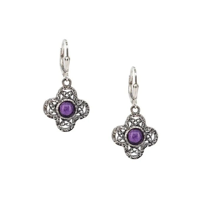 Silver Whirlpool Leverback Earrings – Amethyst