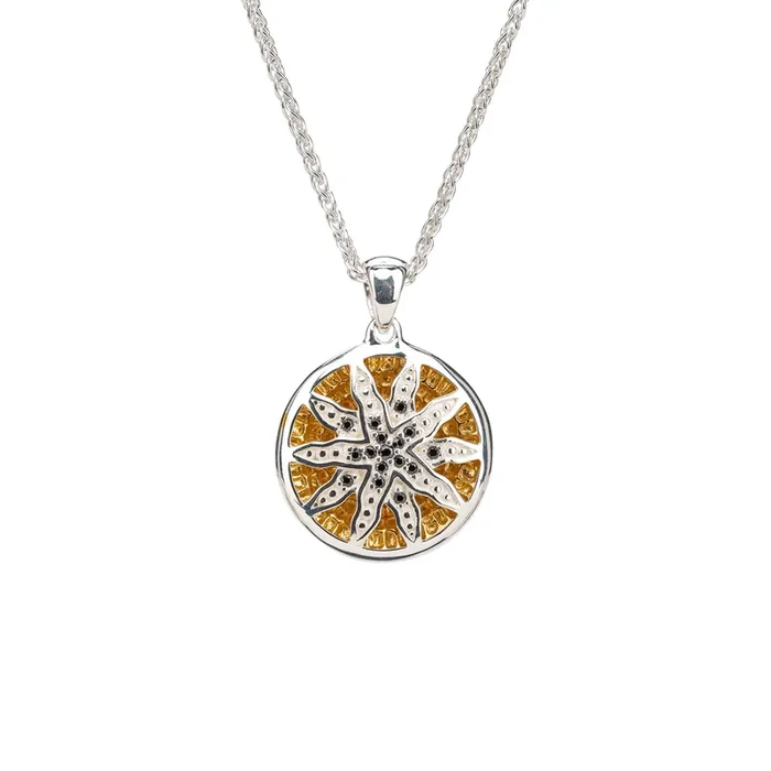 Silver with 14k Gold Gilding Celestial Pendant – Black Cubic Zirconia