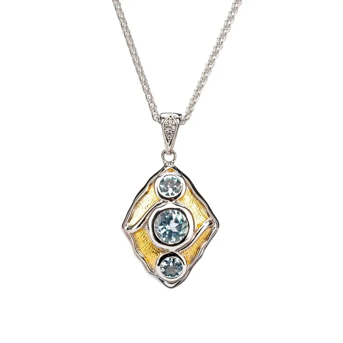 Silver with 23k Gold Gilding Rocks ‘n Rivers Pendant – Sky Blue Topaz