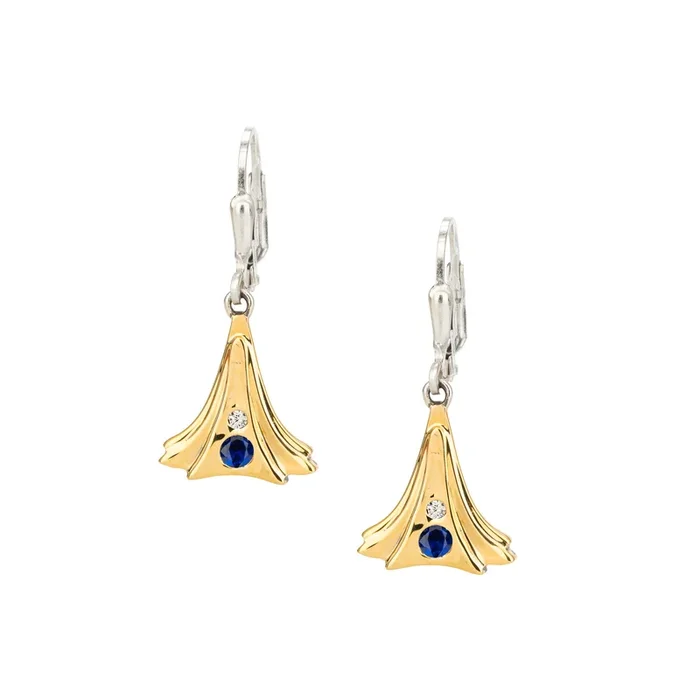 Silver with 24k Vermeil and Lab Grown Blue Sapphire and White Moissanite Alchemy Leverback Earrings