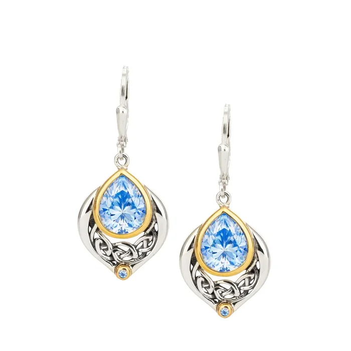 Silver with 24k Vermeil and Light Blue Moissanite Leverback Alchemy Earrings