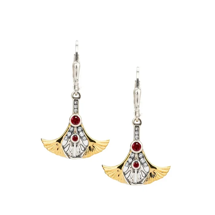 Silver with 24k Vermeil with Lab Grown Blue Sapphire or Ruby and White Moissanite Leverback Earrings