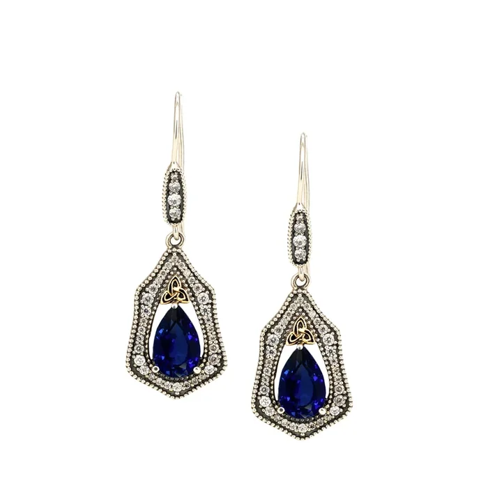 Silver with 24k Vermeil with Lab Grown Blue Sapphire or White Moissanite Hook Earrings
