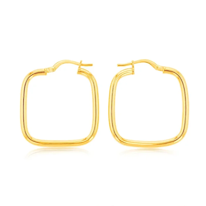 Silverfilled 9ct Yellow Gold Square 20mm Hoop Earrings