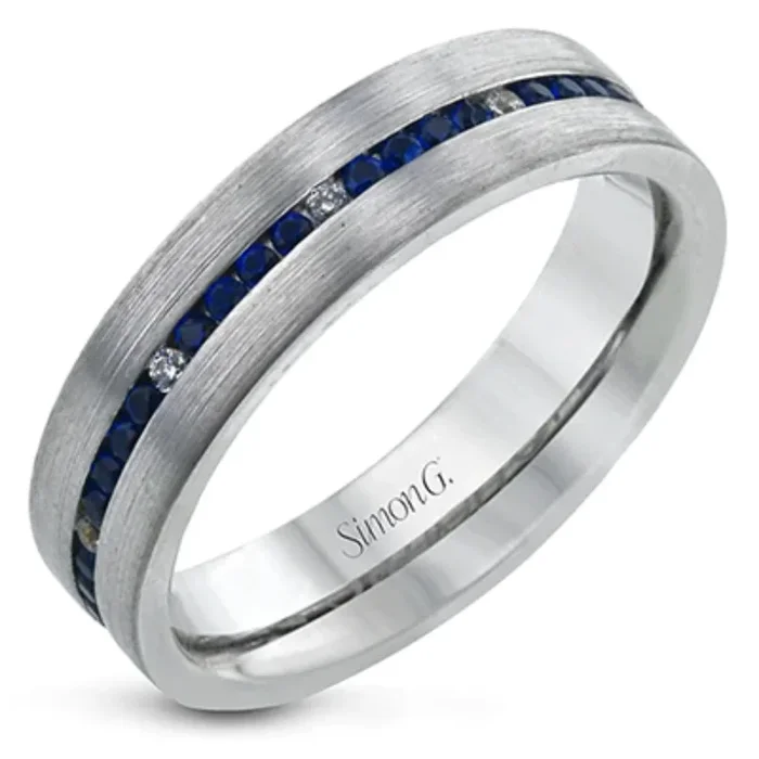 Simon G. Men’s Wedding Band with Blue Sapphires Sz 14