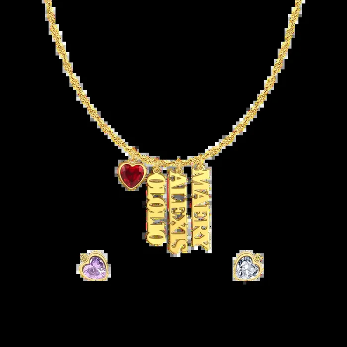 Singapore Chain Name Necklace With Heart Birthstones