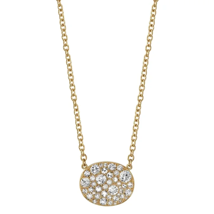 Single Stone Oval Cobblestone Pendant Necklace