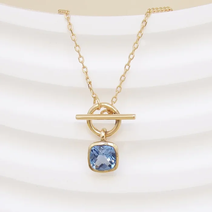 Sky blue square stone Uma necklace with gold-plated clasp