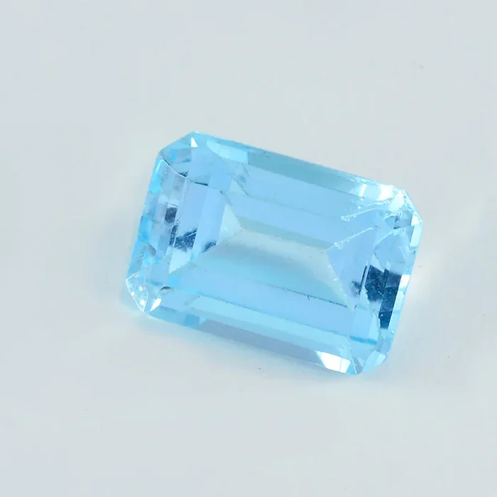 Sky Blue Topaz 1PC Large 10×12 MM Emerald Faceted Blue Genuine Semi Precious Loose Gemstones