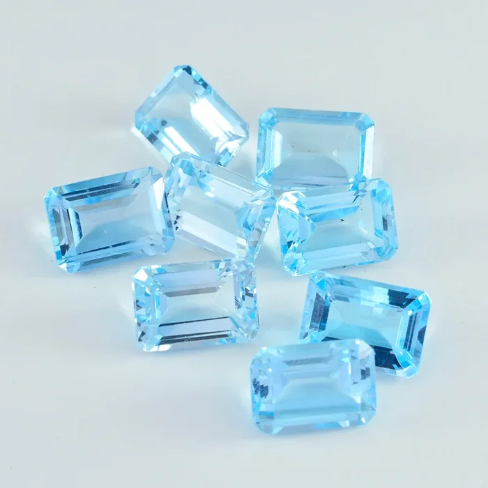 Sky Blue Topaz 1PC Small 6×9 MM Emerald Faceted Blue Luster Semi Precious Loose Gems